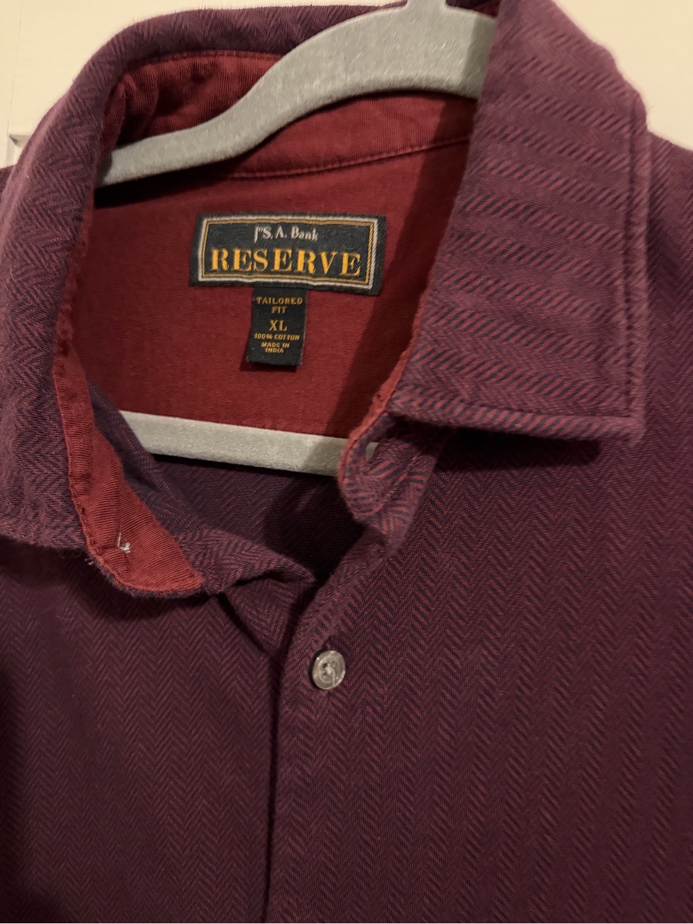Jos. A. Bank Reserve Men's Burgundy Herringbone Button-Down Shirt